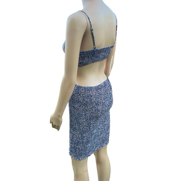 Blush BJ Blue Floral Spaghetti Strap Mini Cut-out Smocked Summer Dress Small - Picture 12 of 14